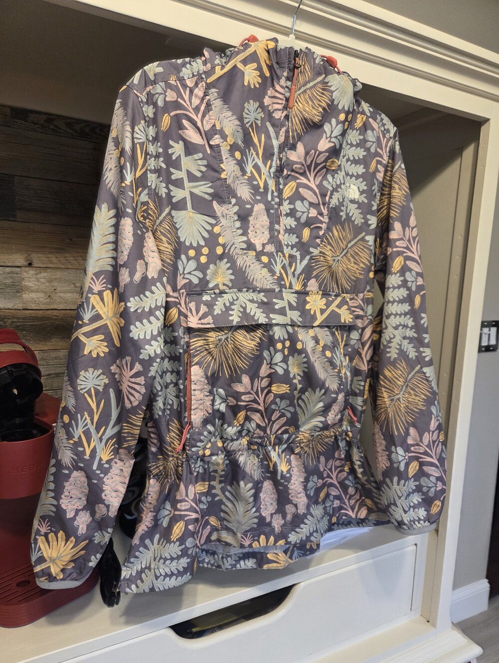 The North Face Floral Hooded Anorak in Gray W/ Pastel Prints- Fanorak